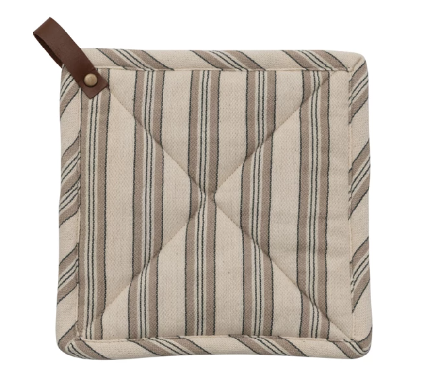 Woven Cotton Pot Holder & Leather Loop